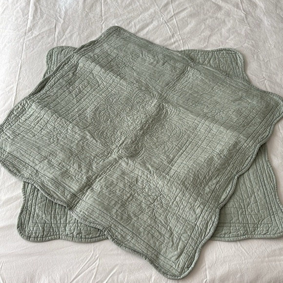 2 Extra Large Quilted Square Pillow Sham Cotton Sage Green home essentials pair - Picture 5 of 15